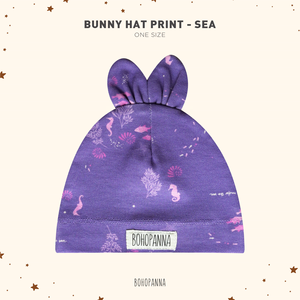 BOHOPANNA Gorro morado para bebé con orejas de conejo y estampado de vida marina, transpirable para bebés y niñas, talla única - Product Image 2