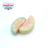 Échantillon gratuit de guimauve pour la vente en gros, en forme de pastèque, couleur jaune et vert, bonbons, saveur fruité