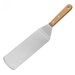 Spatule de cuisine en acier inoxydable, outil teppanyaki, spatule à pizza avec manche en bois, spatule à steak, barbecue, crêpes, nouilles - Product Image 3