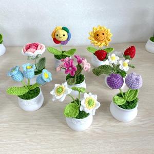 Ramo pequeño de flores de loto de ganchillo, plantas en maceta, flores artificiales tejidas para siempre con maceta, amigos, madre, niños, regalo Personal - Product Image 2