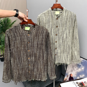Cárdigan Retro Nostálgico de Punto con Volantes para Hombre, Logotipo Frontal, Otoño, Nuevo, Refinado, de Alta Gama, con un Solo Botón, 100% Poliéster - Product Image 2