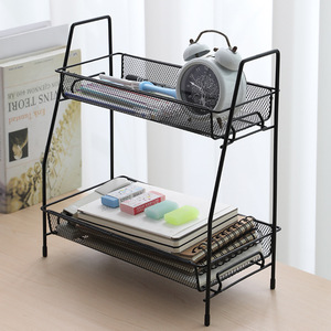 Support de rangement cosmétique à double couche en fer forgé, organisateur de bureau pour articles de maquillage et de soins de la peau, style nordique - Product Image 2