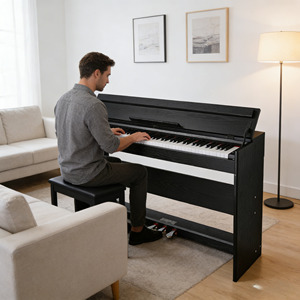 Piano numérique droit personnalisable OEM 88 touches, mécanique Beffa à marteaux, 3 pédales, MIDI, étui, 800 sons, 128 rythmes, multifonction - Product Image 1