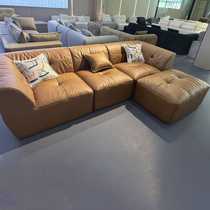 Canapé d'angle modulable en similicuir marron surdimensionné, à assise profonde, compressé sous vide, pour salon de villa - Product Image 2