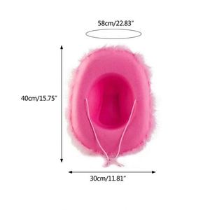 New Pink Leather <b>Western</b> Style Cowgirl Fedora Cowboy <b>Hat</b> for Women Casual Party Feather Edge - Product Image 4