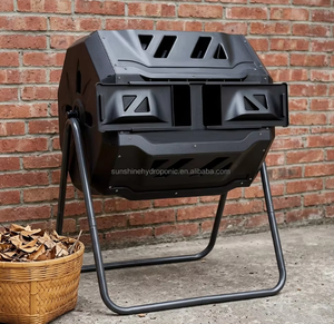 Compostador giratorio de doble cámara de plástico con soporte metálico para la elaboración de fertilizante a partir de residuos de jardín. - Product Image 4
