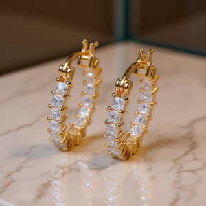 Orecchini a Cerchio E1016 in Oro Bianco con Cristalli e Strass, Lussuosi per Uso Quotidiano Femminile - Product Image 2