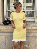 Robe moulante courte en maille côtelée jaune pour femme, à manches courtes, avec volants, taille naturelle, décontractée, été, ODM