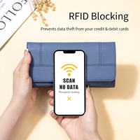 Dompet Kulit Asli Wanita Anti-RFID, Dompet Kulit Kapasitas Besar, Tempat Kartu Kredit, Dompet Clutch