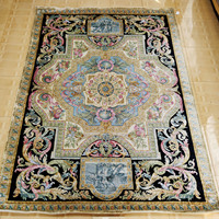 Tapis en laine Savonnerie française de luxe, noué à la main, grande taille 4x5m, couleurs noir et or, pour salon de villa