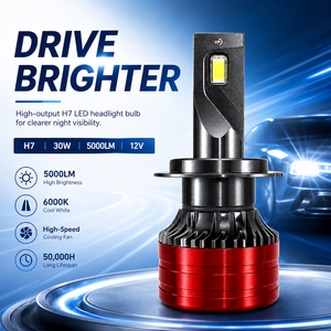 Ampoule de phare LED H7 universelle pour véhicule, 30W 5000LM 12V, remplacement avec refroidissement en aluminium pour la conduite quotidienne sur route - Product Image 2