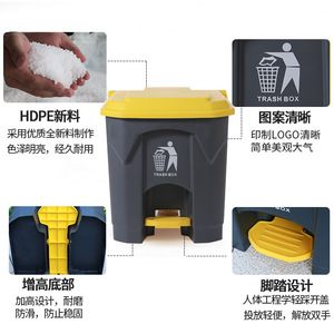 <b>Square</b> Trash Can 50L Yellow Lid Pedal Outdoor Waste <b>Bin</b> - Product Image 3