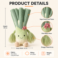 Peluche personnalisée en forme de ciboulette verte et rose avec nœud, idéale pour la décoration de supermarchés