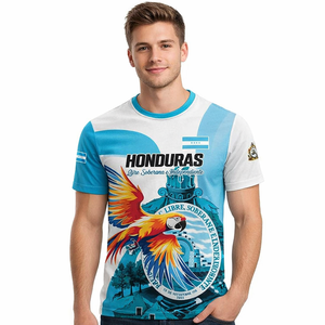 T-Shirt Personalizzata Honduras 1821, Colore Rosso Scarlatta e <span class=keywords><strong>Azzurro</strong></span>, 205s, Giorno dell'Indipendenza, Bandiera Honduras, Personalizza il Tuo <span class=keywords><strong>Testo</strong></span>, Maglietta da Uomo - Product Image 1