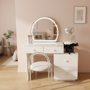 Modern <b>Makeup</b> Vanity <b>Table</b> <b>with</b> <b>Lighted</b> Mirror Storage Desk for Bedroom Furniture - Product Image 4