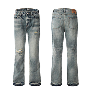 Pantalones Vaqueros Acampanados Vintage para Hombre, Ajuste Holgado, Estilo Hip Hop Urbano, Desgastados y Rotos, Lavado Medio, Cintura Media, Pantalones Casuales de Mezclilla, Pantalón de Moda - Product Image 1