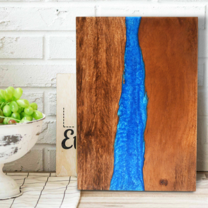 ไม้วอลนัทโอลีฟและเรซินสำหรับตัดขอบแบบสดแผ่นไม้ชาร์จแบตเตอร์รี่ขนาดใหญ่ทำด้วยมือพร้อมมหาสมุทรแม่น้ำสีฟ้า - Product Image 4