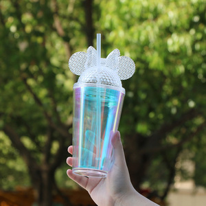Vaso de Paja de Doble Capa con Diseño de Orejas de Ratón, 500 ml, Novedad de Verano, Aislamiento Térmico de 0 a 6 Horas, en Existencia - Product Image 6