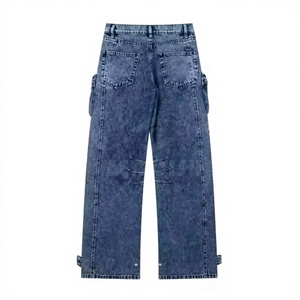 Women's <b>High</b> <b>Waist</b> Distressed Denim <b>Cargo</b> Pants Loose Fit Full Length Solid Color Multiple Pockets Utility Style Autumn Wear - Product Image 2