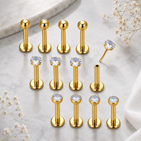 Aopo ASTM F136 Titane de qualité implantable, Stud labret sans filetage à tige plate, avec Zircon cubique en forme de cœur, pour piercing lèvre, hélix, conque, 16G