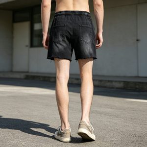 Pantalones cortos de hombre 100% algodón de felpa francesa, lavado ácido, estilo vintage, holgados, de pierna ancha, con cordón, efecto pulverizado, para hombre - Product Image 6