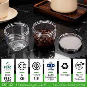 Tarro de granos de café transparente PET vacío de grado alimenticio sin BPA de 240ml, venta al por mayor, nueces, gomitas, granos, especias, tarro para almacenamiento de alimentos - Product Image 3