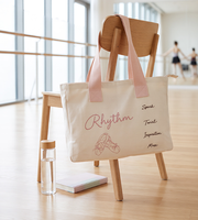 Tas Tote Kanvas Custom 5013 untuk Sepatu Balet, Tas Balet Pink dengan Pegangan, Tas Tari Balet Ritmik untuk Anak Perempuan dan Wanita, Tas untuk Gym, Studio, dan Perjalanan