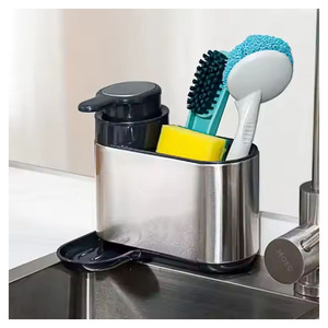 Organisateur d'évier de cuisine <span class=keywords><strong>en</strong></span> acier inoxydable avec <span class=keywords><strong>porte</strong></span>-éponge <span class=keywords><strong>en</strong></span> métal et distributeur de <span class=keywords><strong>savon</strong></span> - Product Image 1
