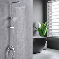 Ensemble de douche mural en acier et plastique ABS avec douchette à main, jet cascade et barre coulissante - Système de douche haute performance pour hôtel