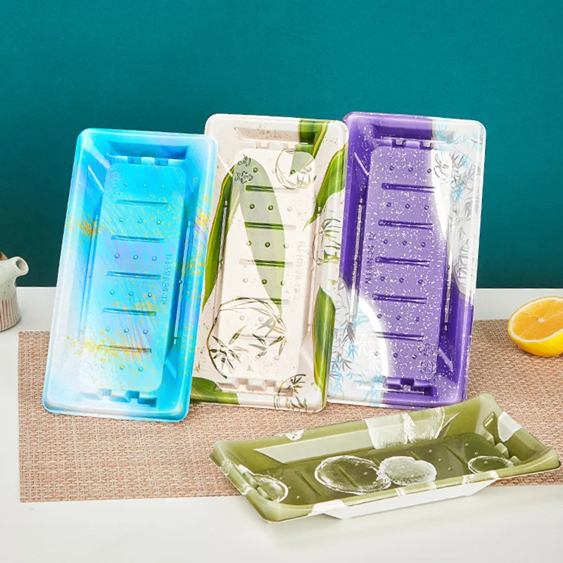플라스틱 초밥 상자 투명 뚜껑 일회용 직사각형 과일 트레이 레스토랑 디저트 스낵 테이크 아웃 다채로운 상자