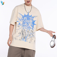 Camisetas de Manga Corta para Hombre, Estilo Casual, Talla Grande, Corte Holgado, Hombros Caídos, Estampado Retro Lavado, 100% Algodón
