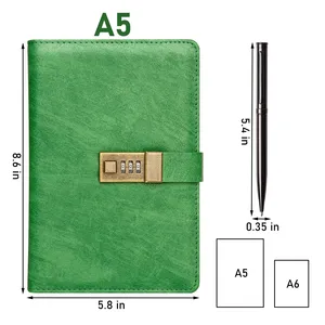 Carnet <span class=keywords><strong>de</strong></span> notes A5 personnalisé 240 pages, couverture verrouillable personnalisable, pour homme et <span class=keywords><strong>femme</strong></span>, vert herbe, planificateur, stylo, coffret cadeau, PU/cuir - Product Image 2