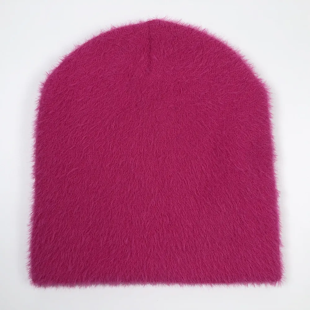Topi kupluk musim dingin untuk anak perempuan y2k fuzzy topi lucu kualitas Premium gratis mohair beanie rajut kustom
