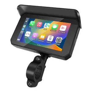 5" IPS Touch Screen Portable Carplay Screen for Motorcycle, Wireless Android Auto GPS Navigation for Motorbike Dashcam DVR