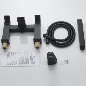 Black <strong>Bath</strong> <strong>Taps</strong> with <strong>Shower</strong>, Waterfall Bathroom Bathtub Mixer <strong>Tap</strong> Dual Lever <strong>Tap</strong> with Handheld <strong>Shower</strong> <strong>Head</strong> - Product Image 4