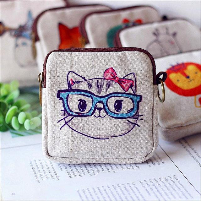 Gelory New Cartoon Printing Cotton and Linen Key Ring Coin Purse Multi-Function Coin Bag Broken Silver Bag