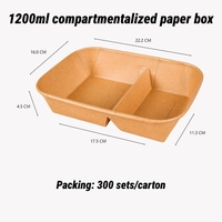Premium kwaliteit 1200ml rechthoekige grid papieren schaal, wegwerpbaar, verdikt, vierkant, kraftpapier, voor fruit