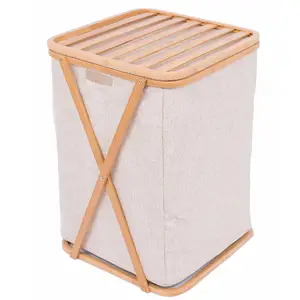 Cesta grande y plegable de bambú para la colada del baño, cesto con marco X con tapa para el dormitorio, almacenamiento de ropa sucia