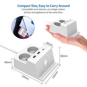 Vastfafa Chargeur sans fil Multiprise 5 prises CA 2 rallonge de charge USB Protection contre les surtensions <span class=keywords><strong>Prise</strong></span> UE - Product Image 6
