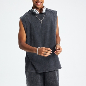 Camiseta Masculina de Malha Lisa 100% Algodão Personalizada Oversized Casual Colete Padrão Sólido Atacado <span class=keywords><strong>Design</strong></span> Sem Mangas - Product Image 2