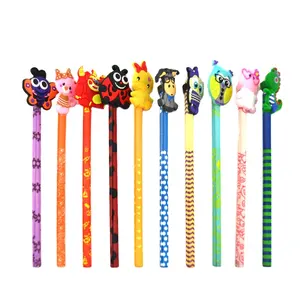 Custom 7.5 inch 10pcs zoo souvenirs flock cover printing 4c pencil Solid flocked pencil Plush appearance HB lead pencil for kids