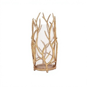 Portavelas de aluminio y vidrio con la mejor calidad, color dorado, para decoración de bodas. - Product Image 1