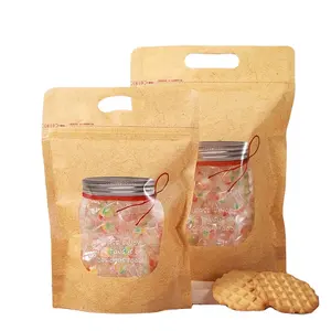 Пакеты-стойки, компостируемые орехи, упаковка, сумка на молнии, биоразлагаемый Прозрачный матовый белый крафт с окошком