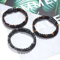 Bpiedra-pulsera de cuero trenzado con hebilla magnética para hombre, brazalete de doble capa con piedras preciosas