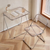 Ensemble table et chaises pliantes rondes en acrylique transparent ambre de style nordique moderne, avec cadre en chrome PC, pour bureau à domicile, salon