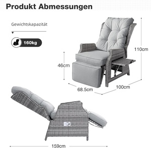 Silla <span class=keywords><strong>de</strong></span> Jardín Reclinable Acolchada con Respaldo Acolchado COMLAX FIELD, Resistente a la Intemperie, Ajustable, con Marco <span class=keywords><strong>de</strong></span> Ratán Sintético, Color Gris Claro, Tumbona para - Product Image 2