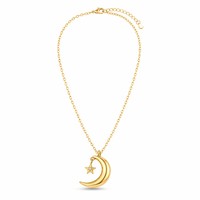 Collier Pendentif Lune et Étoile Prêt à Expédier en Gros, Accessoire de Mode, Bijoux en Acier Inoxydable Plaqué Or 18K