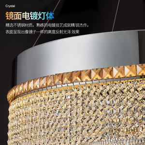 Nieuwste Binnen Roestvrij Staal Golvende Cirkel Led Drie Kleuren Kristallen Hangende Kroonluchter Lichten Zilveren Hangende Verlichting Voor Decor - Product Image 6