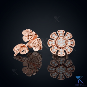 Lab Grown Diamond Floral Daisy <b>Stud</b> Earrings 8-Petal Pave Cluster 14K/18K Solid Gold Women's Jewelry for Wedding Anniversary - Product Image 3