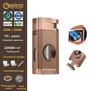 Novo Conjunto de Presente de Isqueiro e Cortador de Charutos de Metal Prateado, com Logotipo Personalizado, Isqueiro de Charutos de Luxo em Liga de Zinco a Butano - Product Image 1